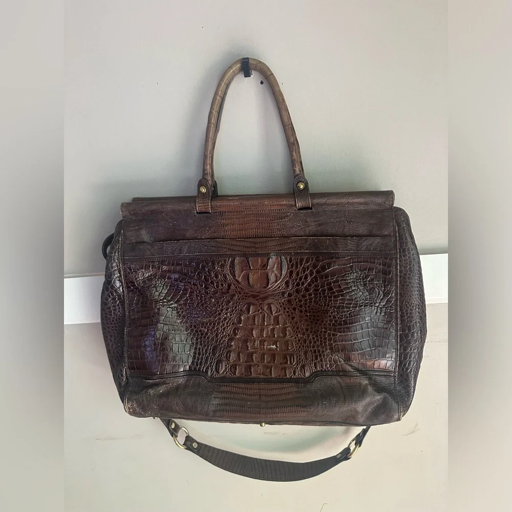 Brahmin Dark Brown Croc-Embossed Leather Briefcase